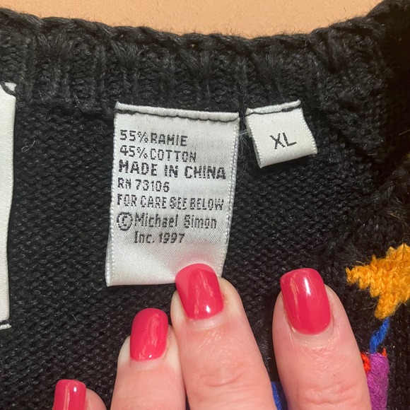 Michael Simon Vintage Fall Leaves Beaded Knit Cardigan Sweater Black XL Season - Picture 2 of 12